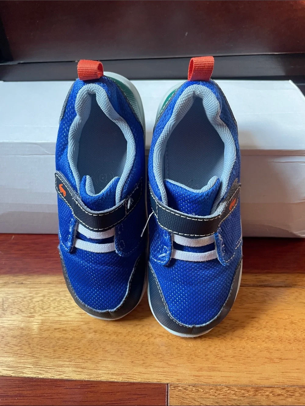 See Kai Run Boys Blue and Black Mesh Sneaker with Orange Pull Tab